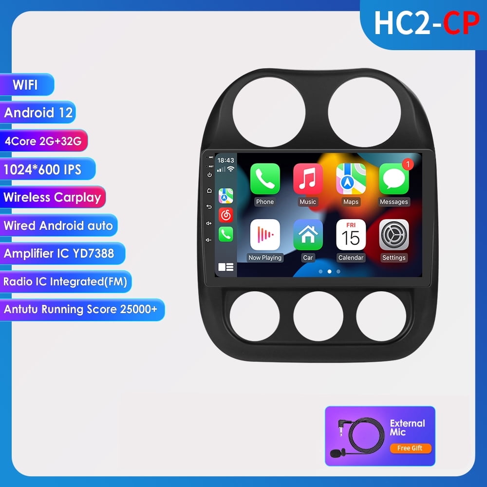 10.1Android 12 Wifi 2+32GB Car Stereo Radio GPS Navigation CarPlay For Jeep Compass Patriot 2011-2017