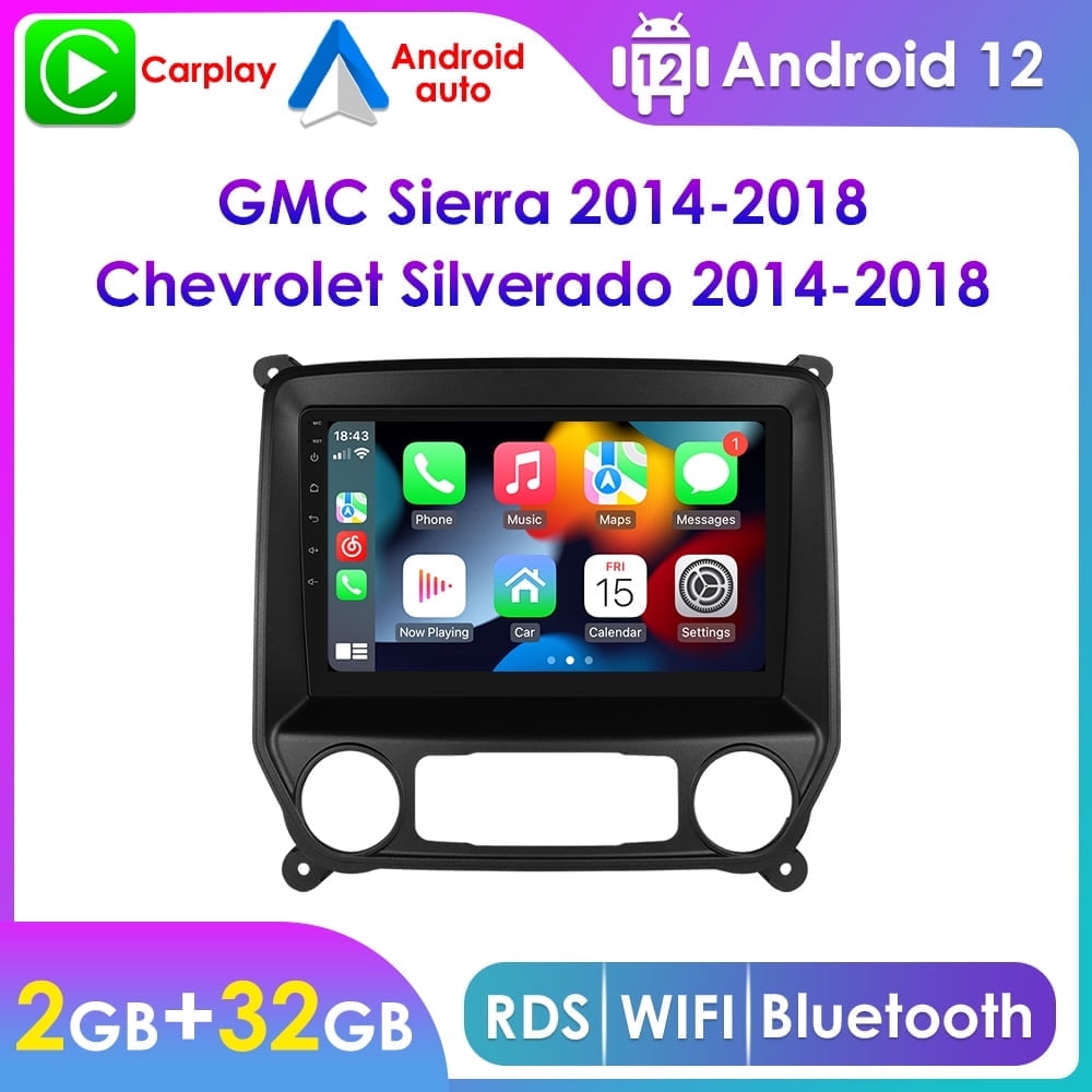 10.1Touch Screen Android 12 Carplay 32GB Bluetooth GPS Car Stereo Radio For 2014-2018 Chevrolet Silverado GMC Sierra
