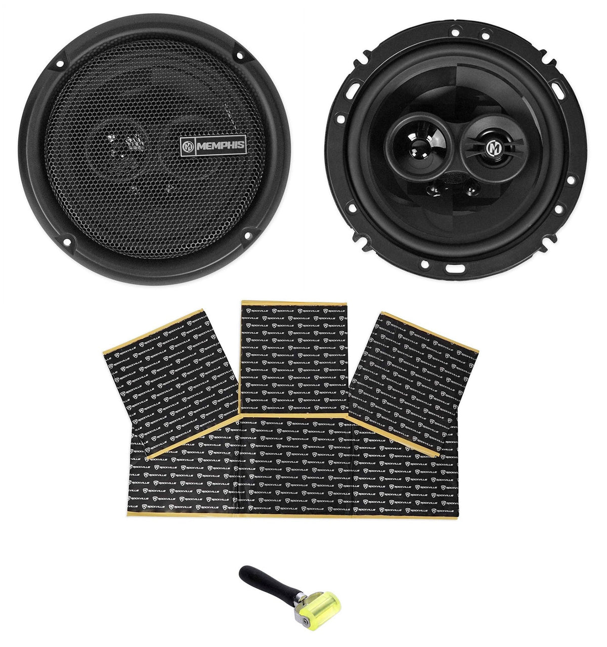 (2) Memphis Audio PRX603 6.5100 Watt 3-Way Car Speakers + RockMat Sound Kit