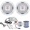 2 x Lanzar 400W 6.52-Way White Marine Coaxial Speakers, Pyle Waterproof 600 Watt Bluetooth 2-Channel Boat Yacht Amplifier System, Enrock Marine-Grade 18-Gauge Speaker Wire