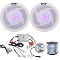 2 x Pyle 5.252-Way Marine 180W Audio Stereo LED Speakers, Pyle Waterproof 600 Watt Bluetooth 2-Channel Boat Yacht Amplifier System, Enrock Marine-Grade 18-Gauge Speaker Wire