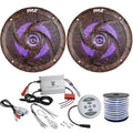 2 x Pyle 6.52-Way 240 Watt Marine Stereo LED Speakers, Pyle Waterproof 600 Watt Bluetooth 2-Channel Boat Yacht Amplifier System, Enrock Marine-Grade 18-Gauge Speaker Wire
