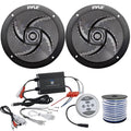 2 x Pyle 6.5Marine 2-Way 240W Outdoor Black Stereo Speakers, Pyle Waterproof 600 Watt Bluetooth 2-Channel Boat Yacht Amplifier System, Enrock Marine-Grade 18-Gauge Speaker Wire