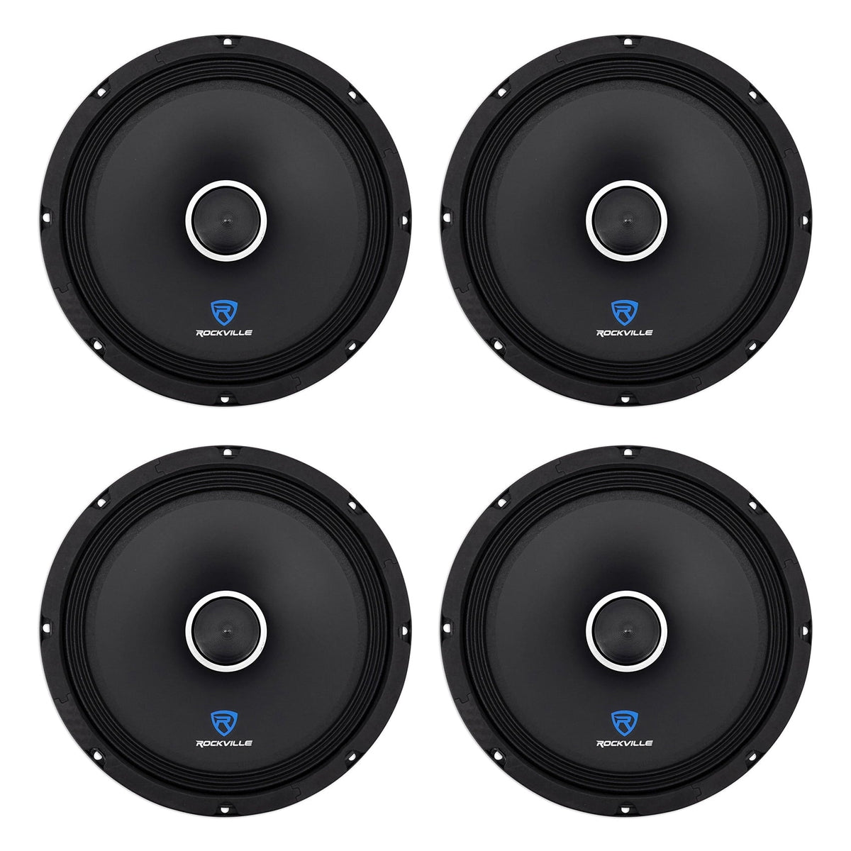 (4) Rockville RXM108 102400w 8-Ohm SPL Car Midrange Mid-Bass Speakers w/Bullet