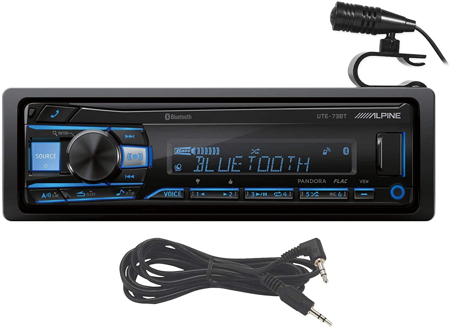 Alpine UTE-73BT Digital Media Bluetooth Car Stereo Receiver w/USB+ Absolute AUX Cable