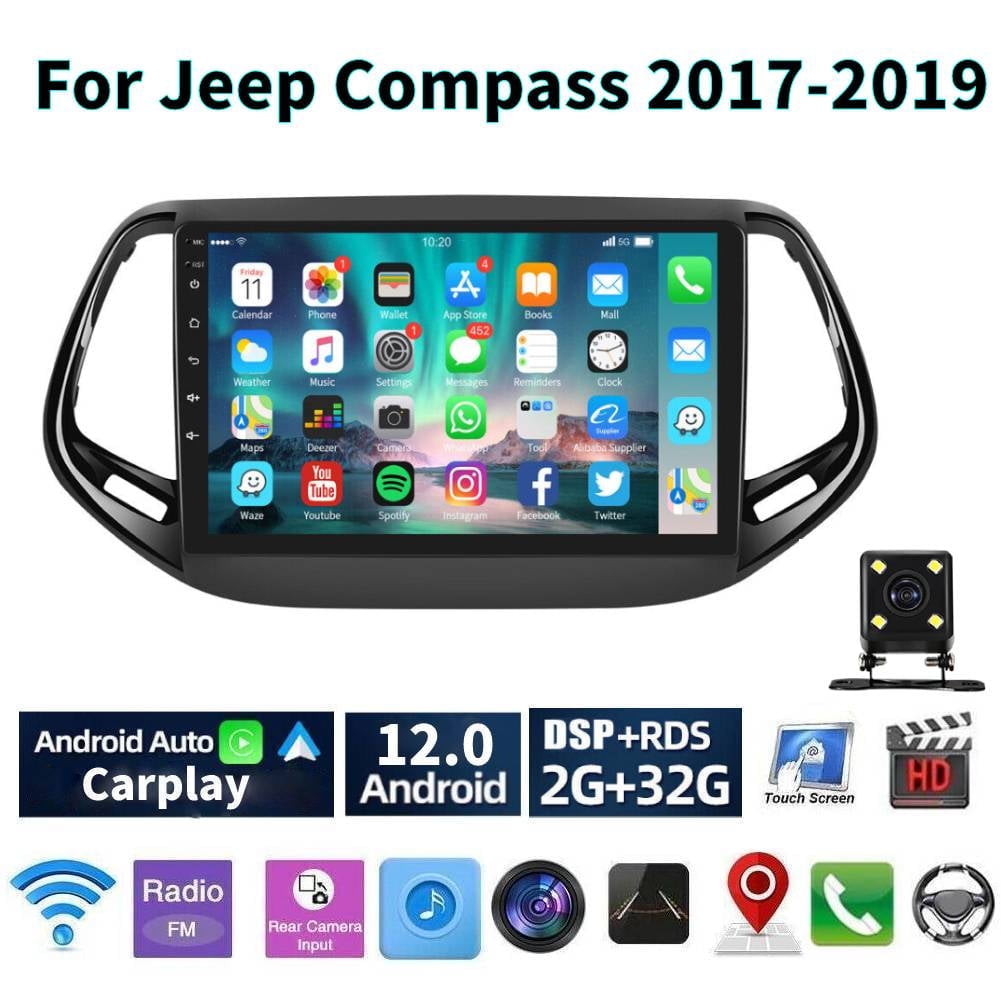 Car Radio for Jeep Compass 2017-2019, 10.1Touchscreen Android 13 System Support Carplay Android Auto Navigation Bluetooth Radio Video Mirror Link Steering Wheel Control Camera 2G+32G,Black