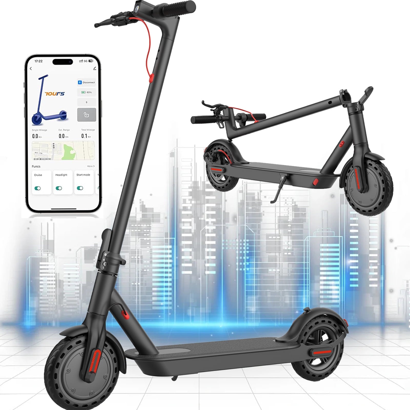 HOTEEL 350W Electric Scooter Adults,20 Miles Range & 9Solid Tires,Foldable Commuting E Scooter with Cruise Control,Smart APP control