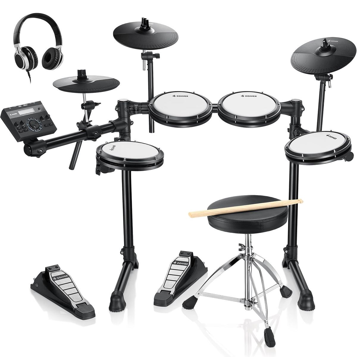 Donner Adults Electric Drum Set 31 Kits and 450+ Sounds, Throne, Headphones, Sticks, USB MIDI, DED-200