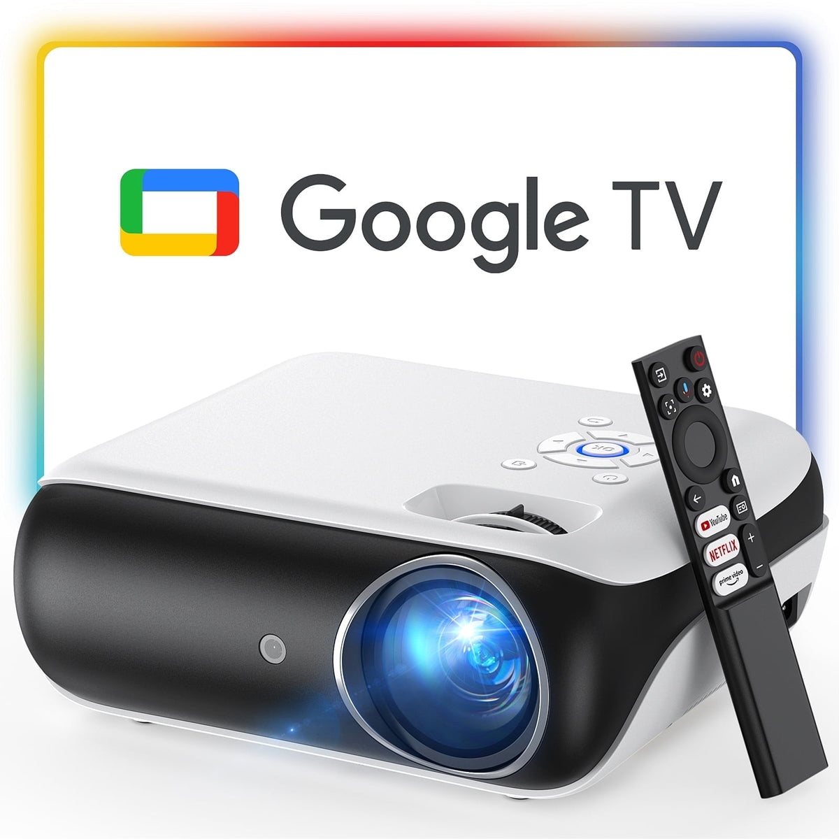 HAPPRUN 4K Projector, Google TV Projector with WiFi and Bluetooth, Netflix Officially Licensed, Dolby Audio, Native 1080P Support 4K, 350 ANSI Lumen Brightness, Portable for Outdoor Movies