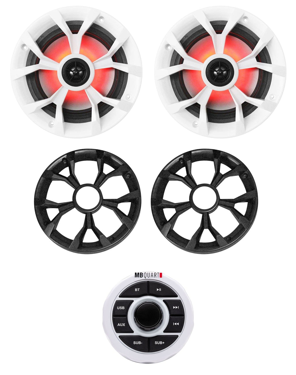 MB QUART GMR-1.5W Marine Receiver w/Bluetooth/USB/Aux+2) Rockville 6.5Speakers