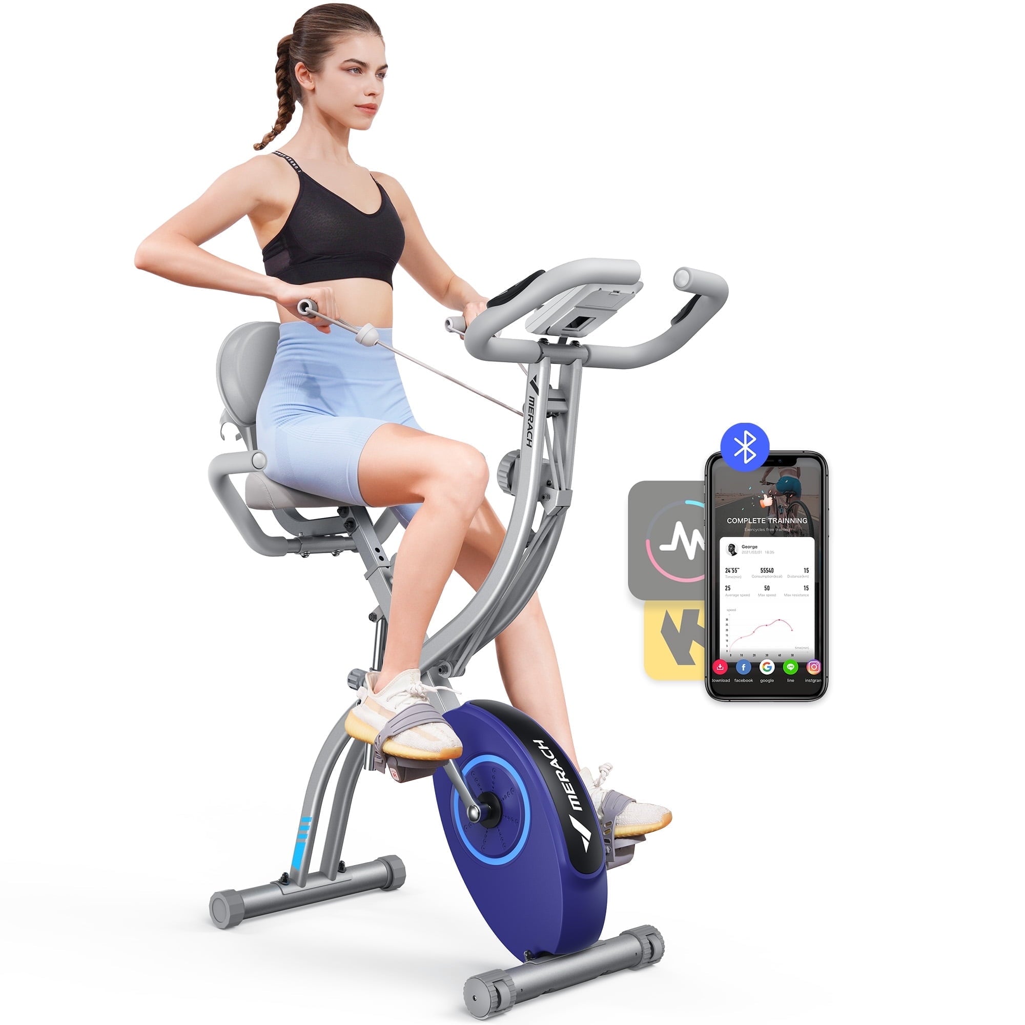 MERACH Folding Exercise Bike, 4 in 1 Magnetic Upright Bike with 16 Levels of Resistance for Home Indoor Cardio Workout Max Weight 300 Lbs S15