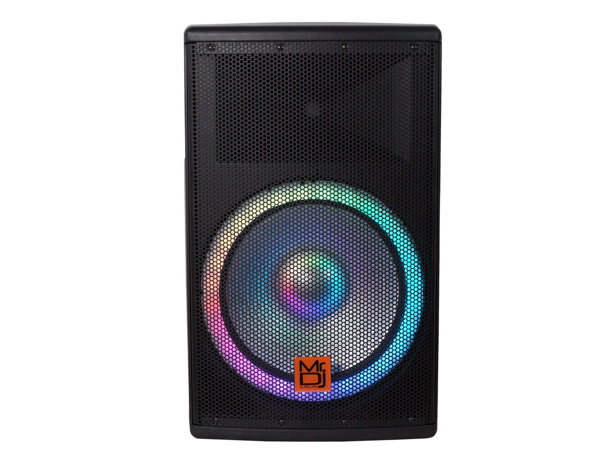 Mr. DJ SYNERGY15 15Portable Bluetooth PA Speaker System 4500W Bluetooth Speaker Portable PA System with Microphone input, Party Lights, MP3/USB SD Card Reader, Rolling Wheels