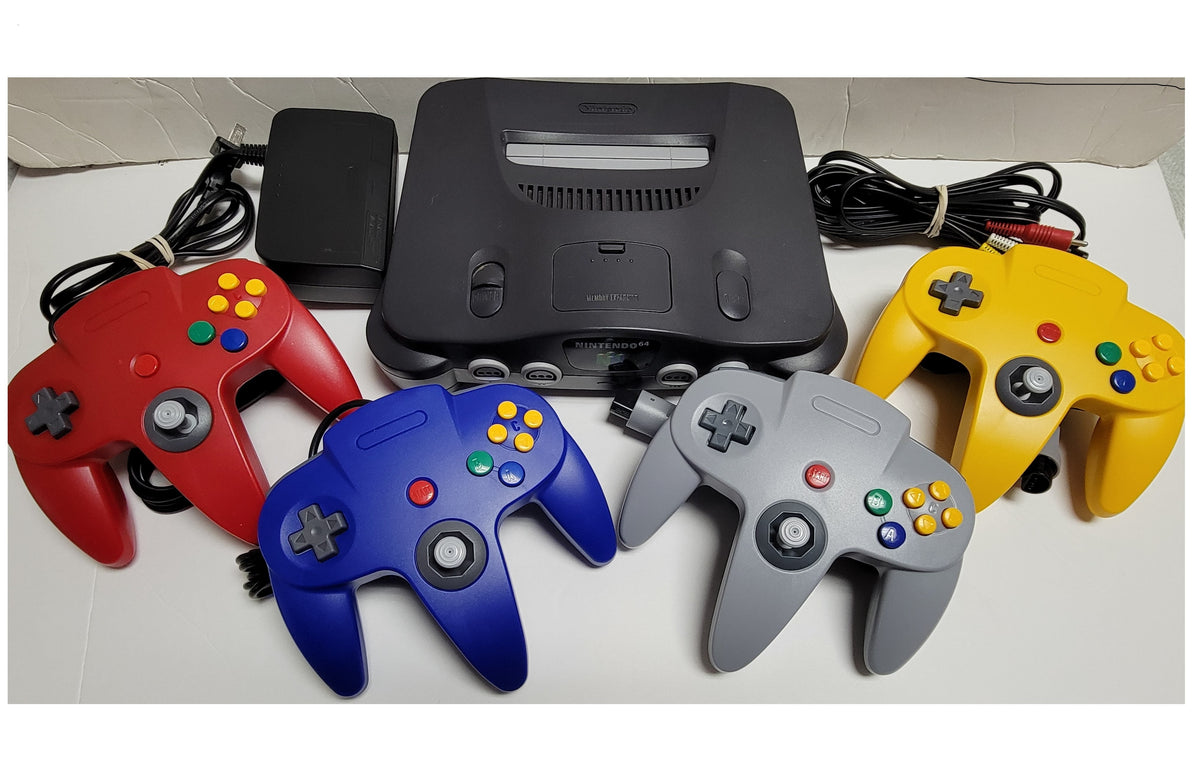Nintendo 64 N64 Console (Black) Bundle with FOUR Controllers