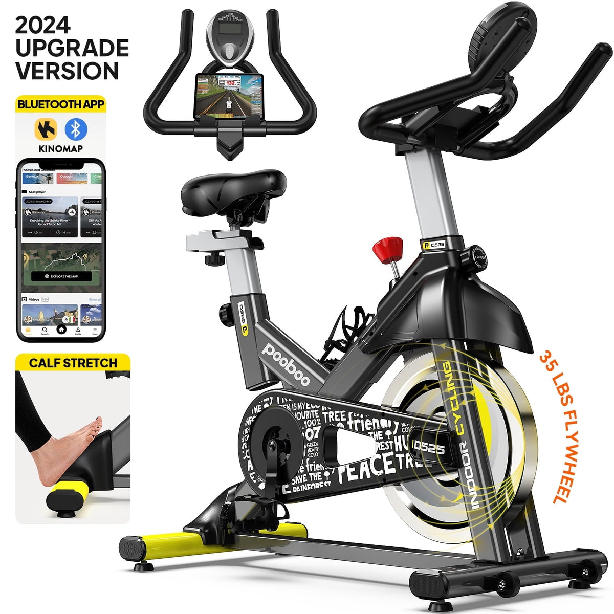 Pooboo Exercise Bike Indoor Cycling Bike Cycle Bicycle Adjustable Stationary Resistance for Home Office Cardio Workout Machine Max Weight 350 lbs