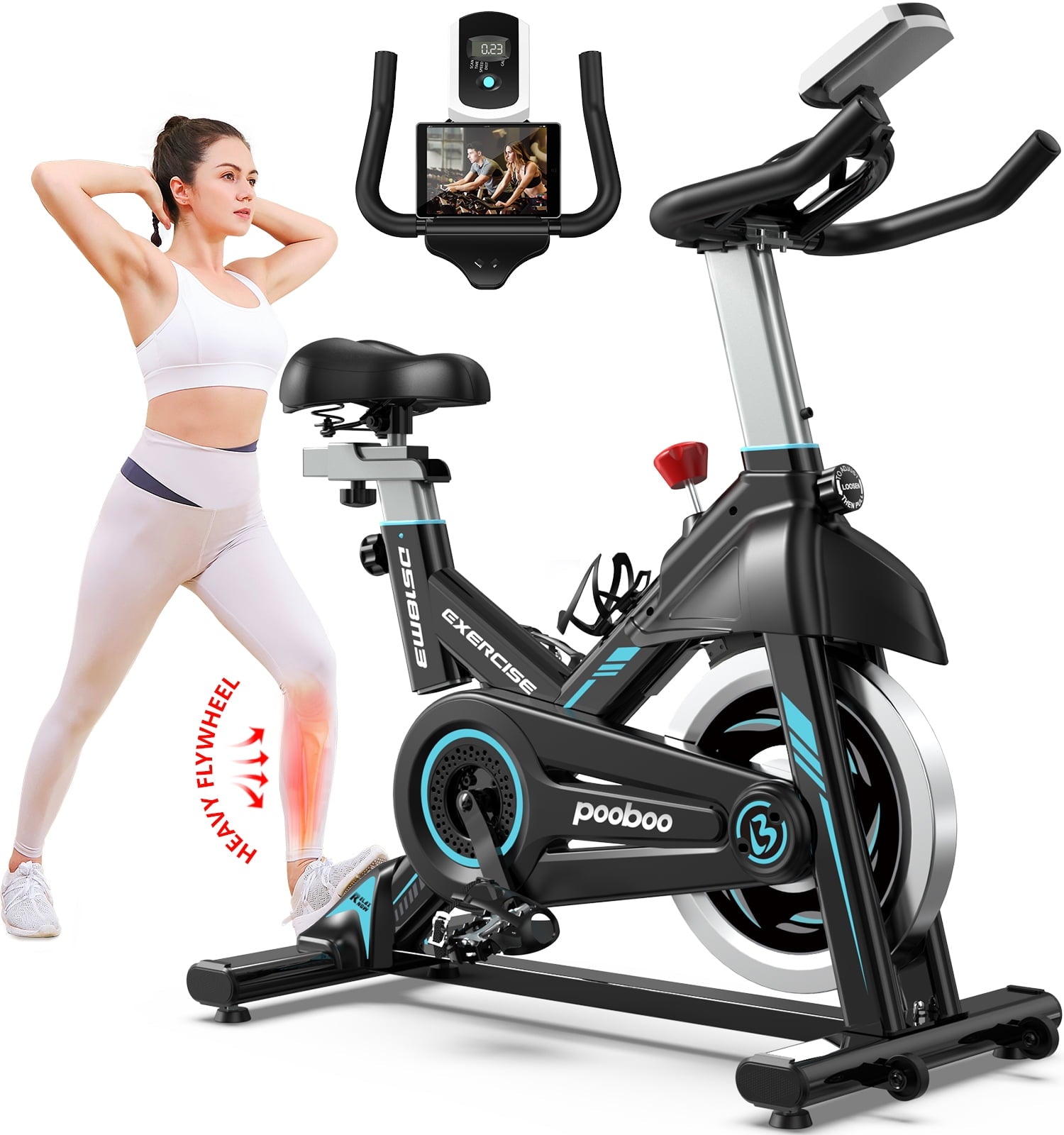 Pooboo Indoor Cycling Bike Stationary Exercise Bikes Home Cardio Workout Bicycle Machine 350lb Flywheel Weight 40lbs