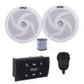 Pyle PLMRSQMIC Marine Wireless Bluetooth Controller w/Handheld Mic, 2x 6.5240 Watt Max Power Low Profile 2-Way Marine Speakers (White) w/Wire for Car, Truck, Boat, PowerSport Vehicles