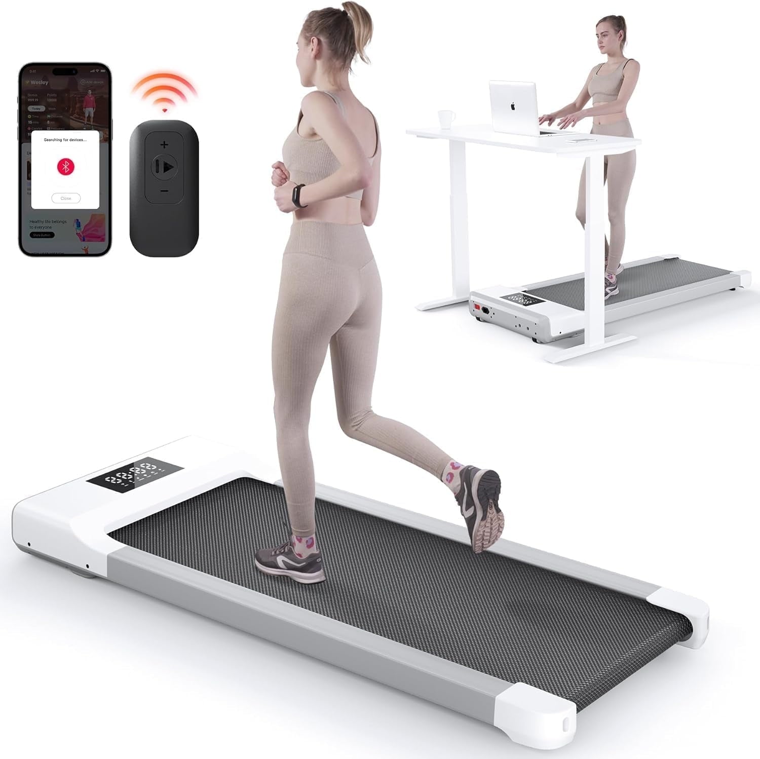 SSPHPPLIE Walking Pad 300lb,Under Desk Treadmillwith Remote Control ,2 in 1 Portable Walking Pad Treadmill for Home/Office/Exercise(White)