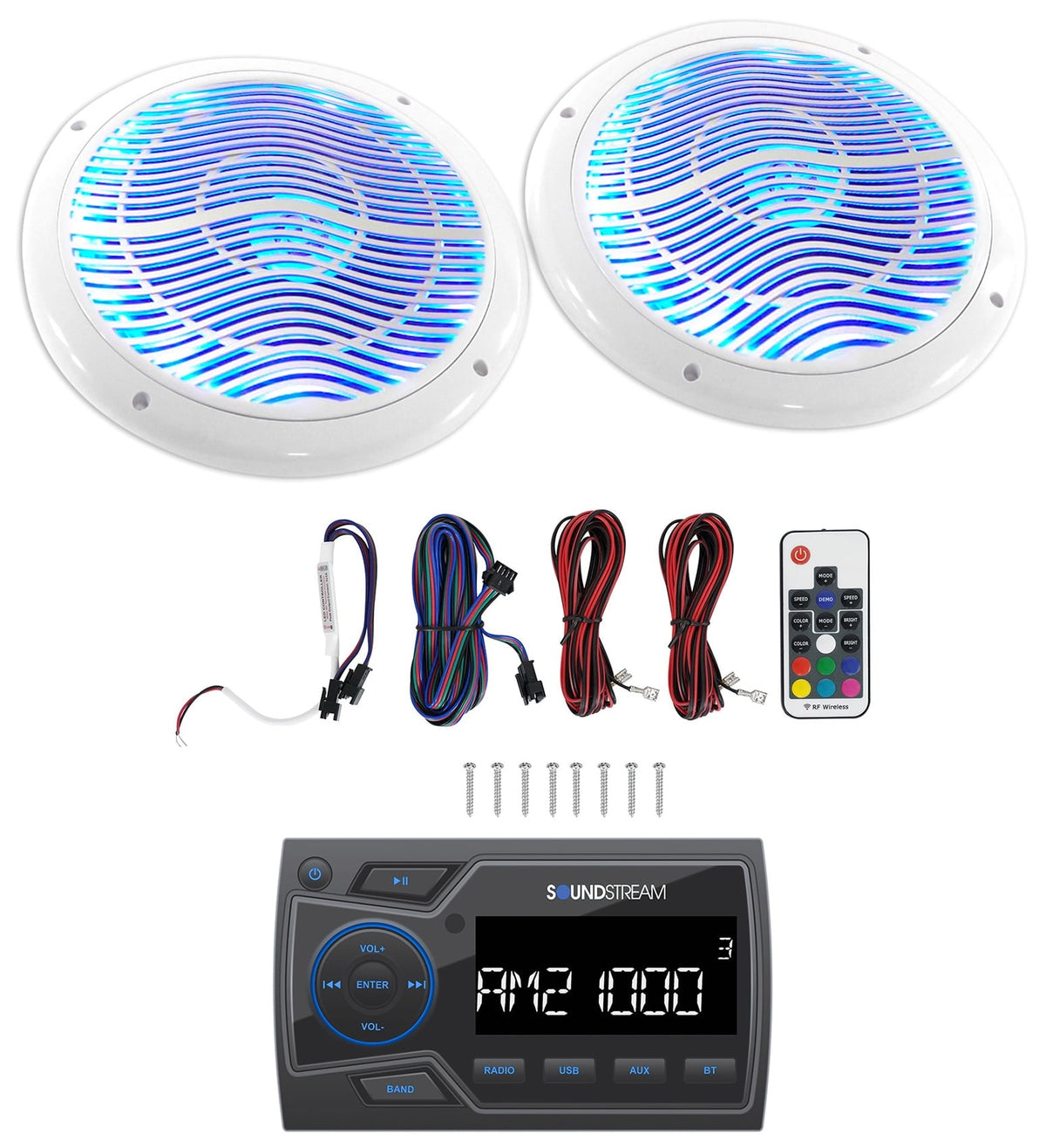 Soundstream MHU-32 Marine ATV/UTV Bluetooth Receiver+(2) White 6.5LED Speakers