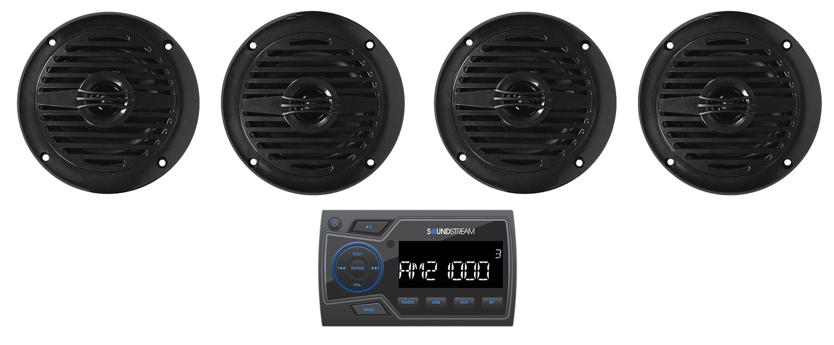 Soundstream MHU-32 Marine Boat ATV/UTV Bluetooth Receiver+(4) Black 4Speakers