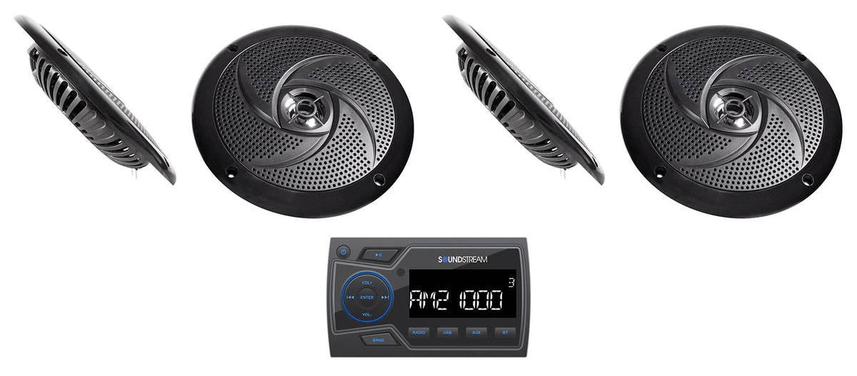 Soundstream MHU-32 Marine Boat ATV/UTV Bluetooth Receiver+4) Black 6.5Speakers