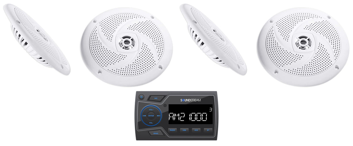 Soundstream MHU-32 Marine Boat ATV/UTV Bluetooth Receiver+4) White 6.5Speakers
