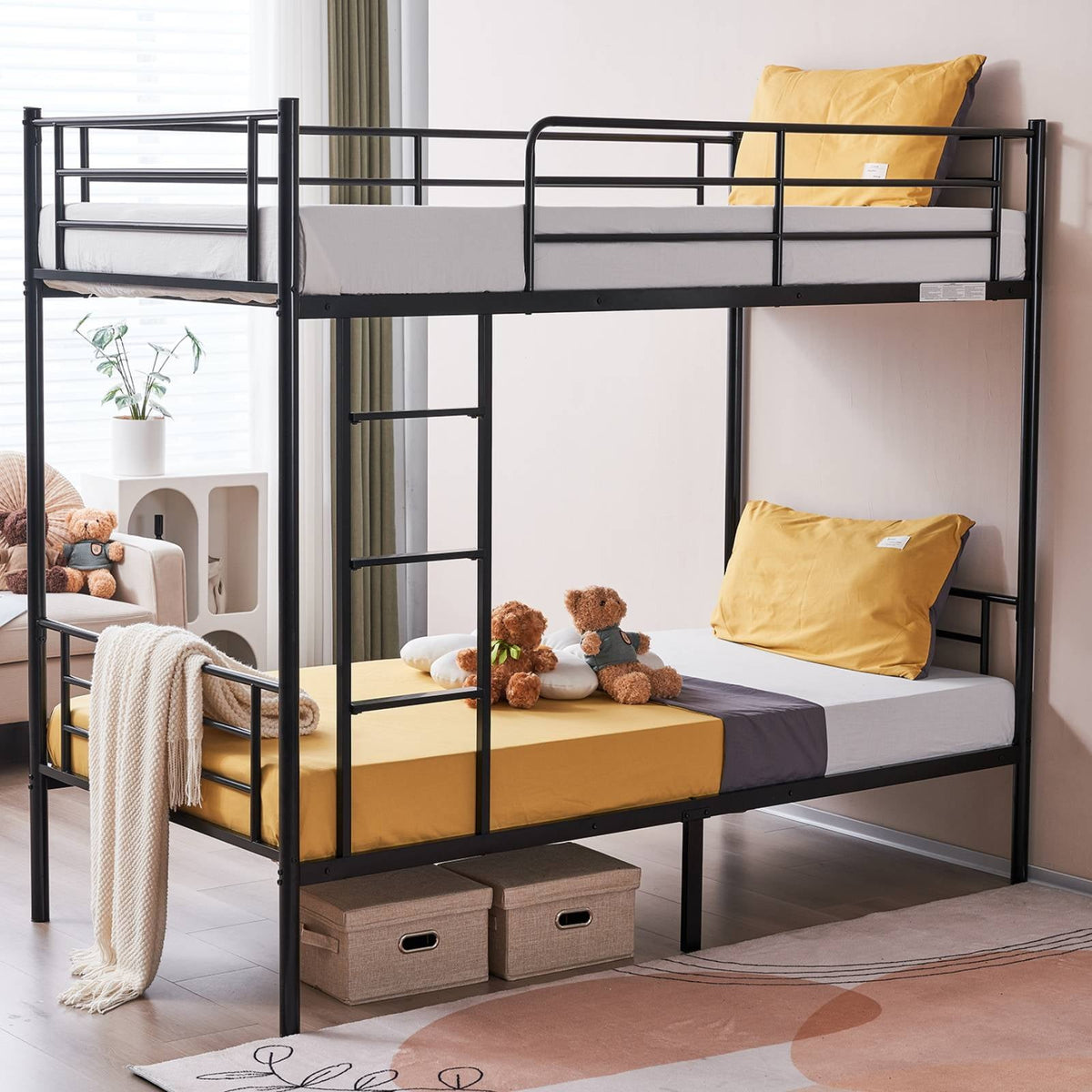 Zimtown Twin over Twin Steel Bunk Beds Frame, 78x 42x 65with Ladder Bedroom Dorm Room for Kids Adult Children