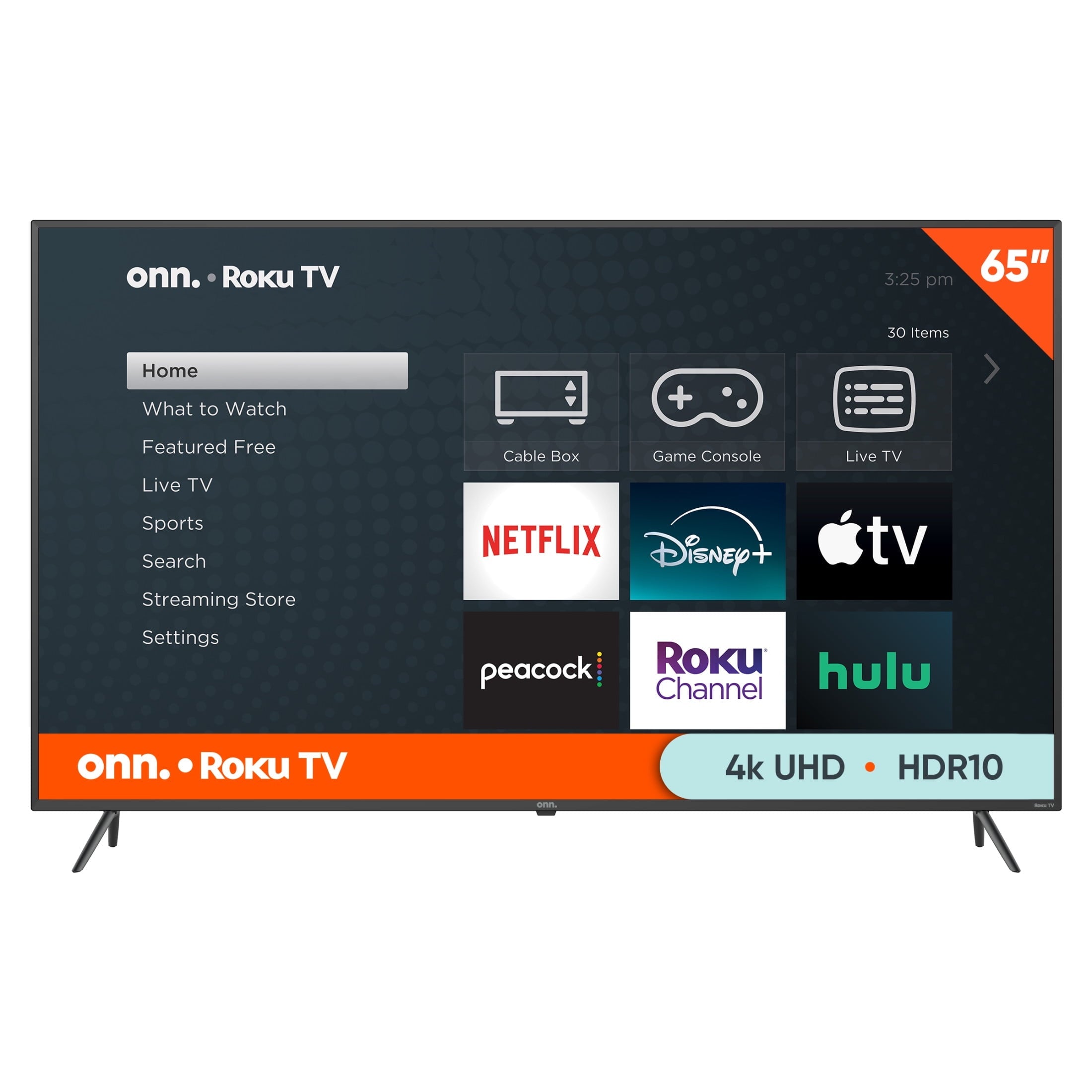 onn. 65¡± Class 4K UHD (2160P) LED Roku Smart Television HDR (100012587)