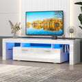 UHOMEPRO TV Stand for TV up to 70, Living Room Entertainment Center with RGB LED Lights and Storage Shelves Furniture, White High Gloss TV Cabinet Console Table